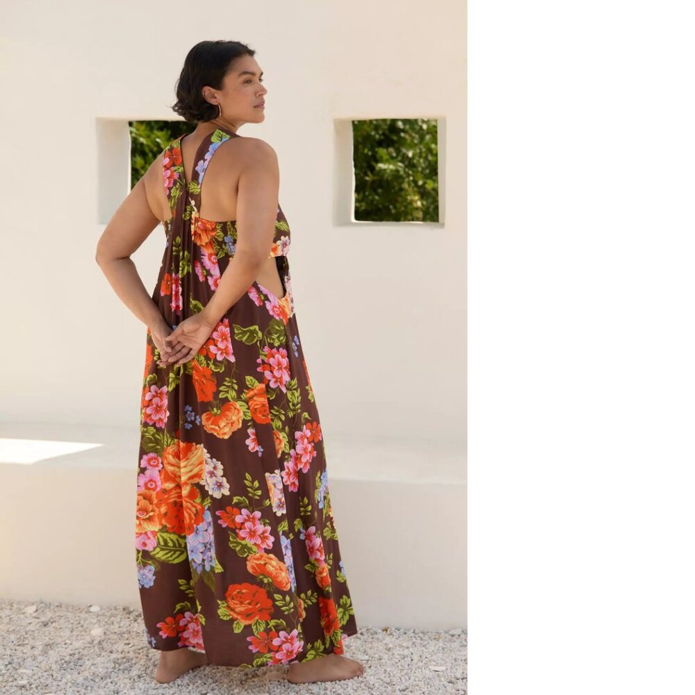 By Anthropologie The Piper Bandeau Maxi Dress 3x brown floral plus size new nwt - Picture 3 of 7